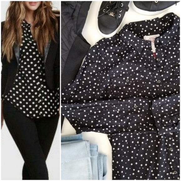 SO Tops - SO Perfect Shirt Cotton Black w/White Polka Dots